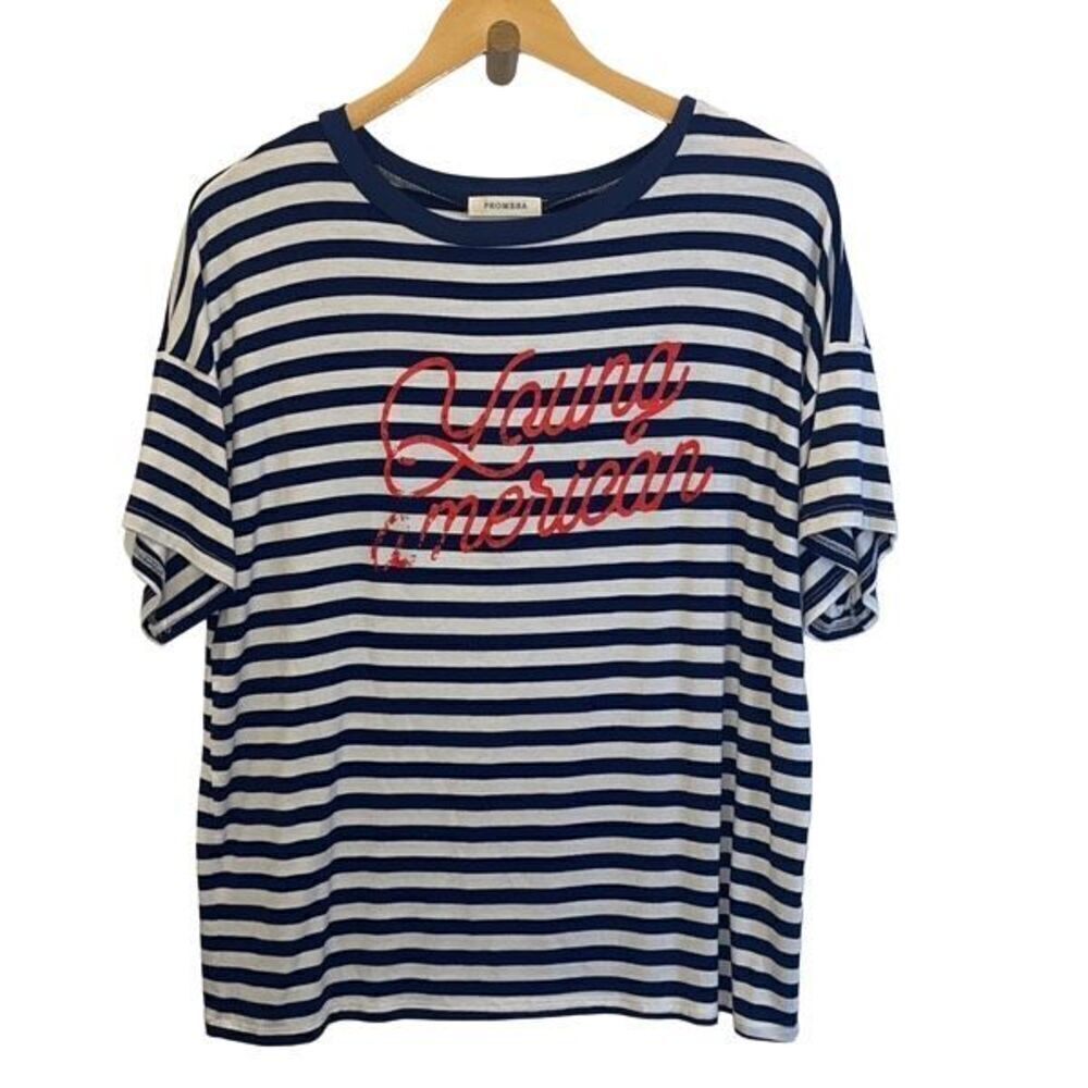 Promesa Womens Young American Graphic Ringer Tee Blue White Large